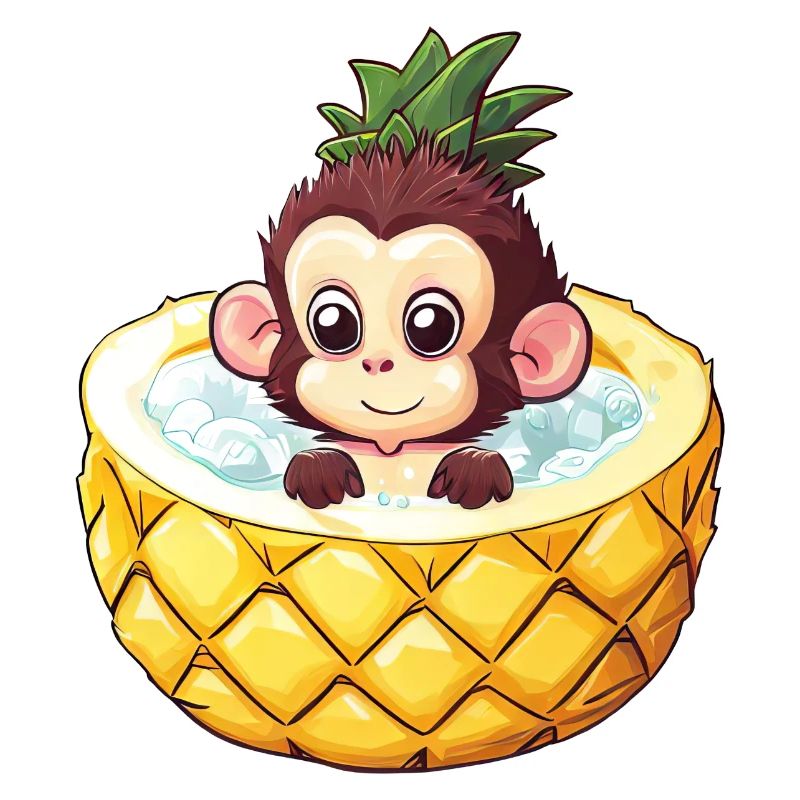 monkey bathes in pineapple - Funny summer design