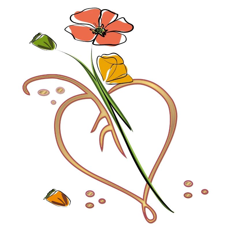 Fleurs, fleur avec feuille en forme de cœur