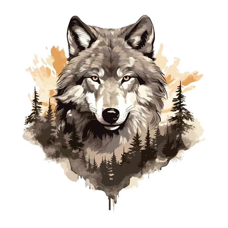 Wolf Wolf’s Head Nature Wilderness Forest Trees Art