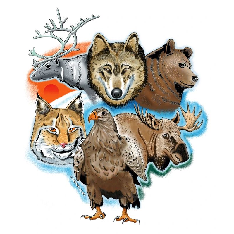 Wolf, reindeer, bear, lynx, eagle, deer textiles
