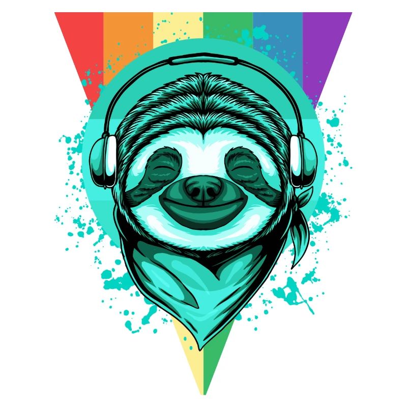 Faultier mit Kopfhörern & Regenbogen
