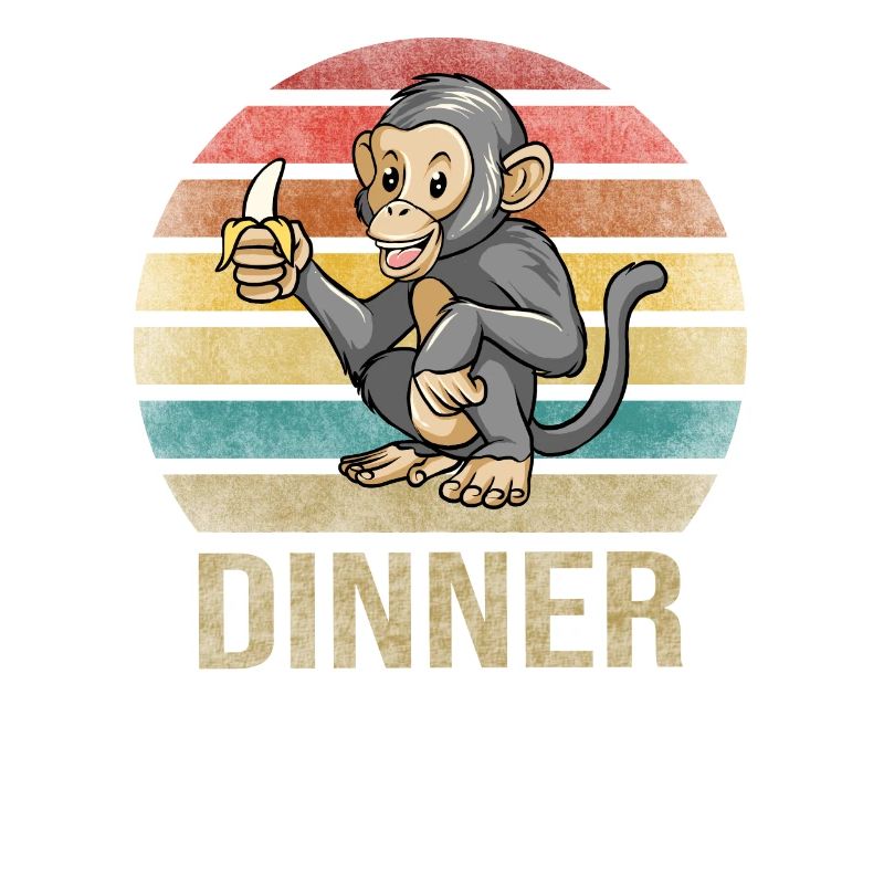 Singe mangeant banane Dîner Rétro Coucher de soleil