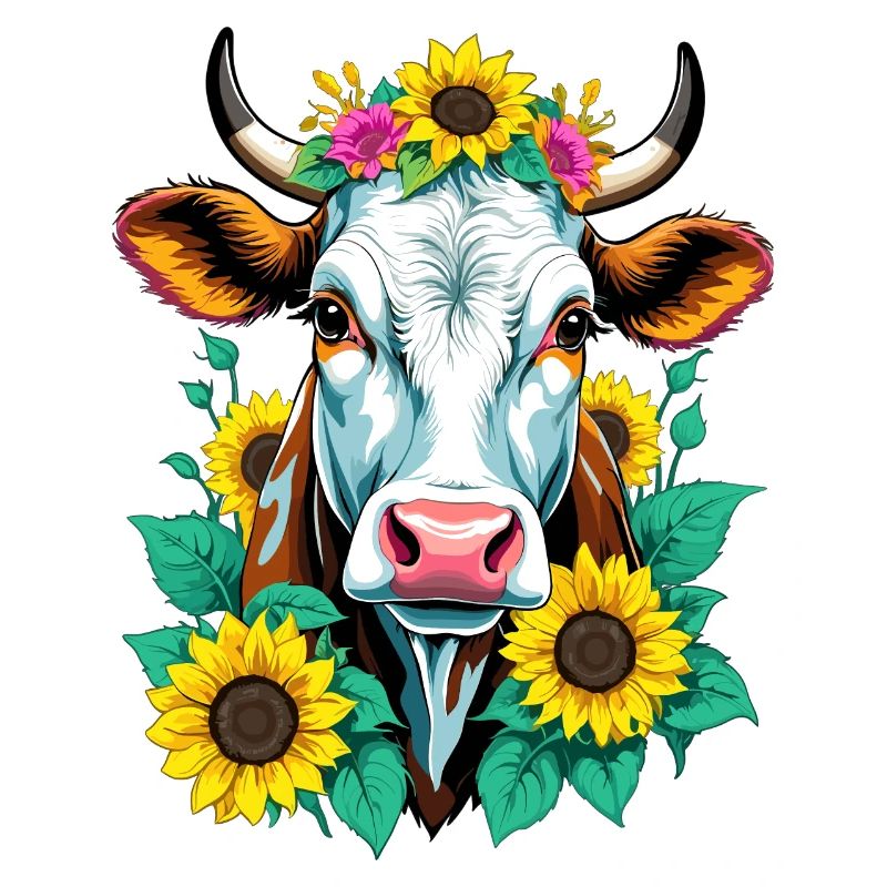 Kuh mit Sonnenblumen
