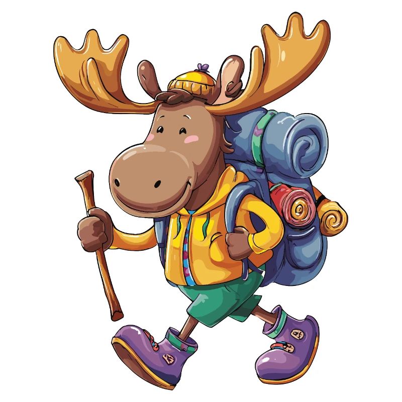 Cute Moose Hiking Camping Adventure Backpacker
