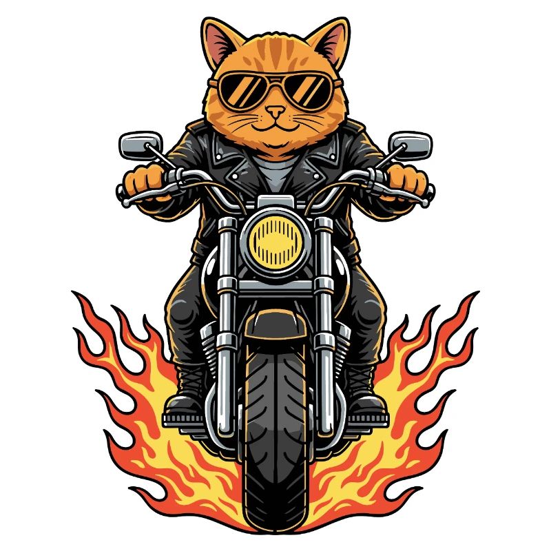 Cool Biker Cat Motorcycle Flames