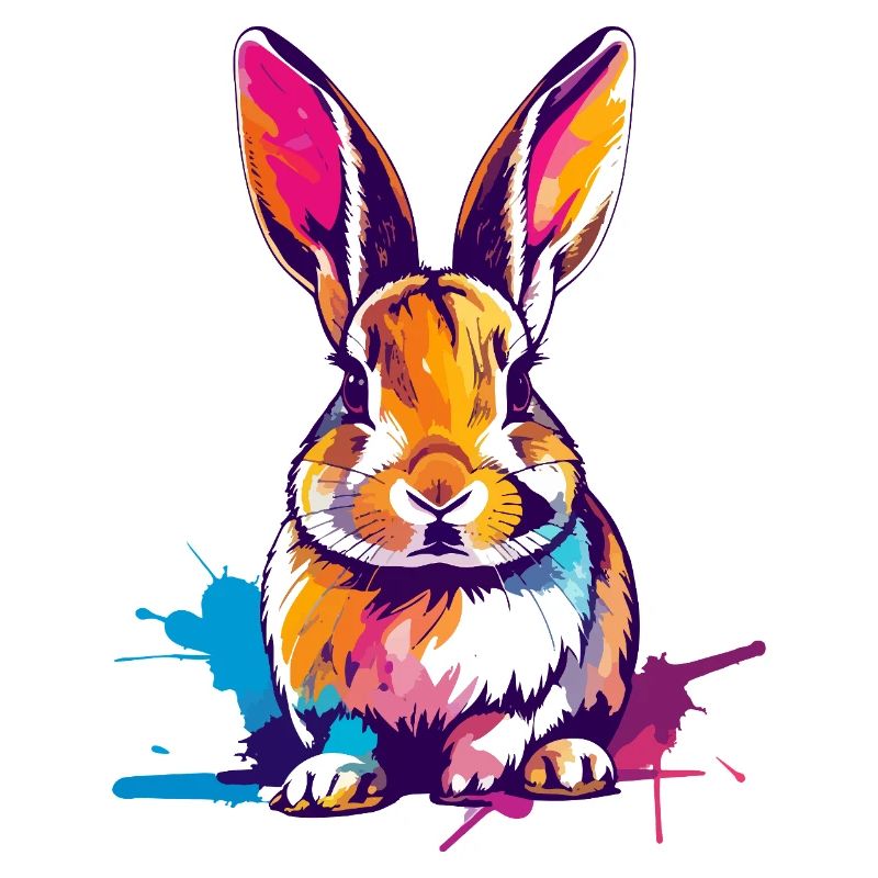 Lapin coloré en aquarelle Éclaboussures de couleur