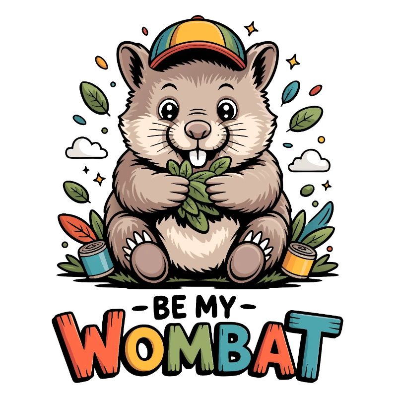 Buntes Wombat Cartoon mit Blättern