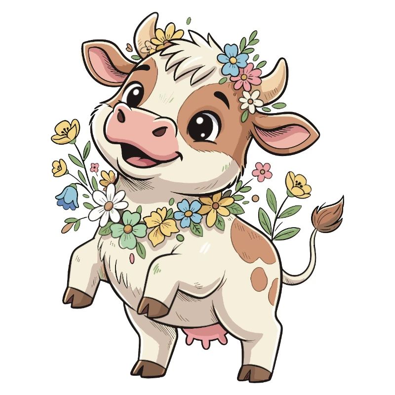 Kuh mit Blumenkranz