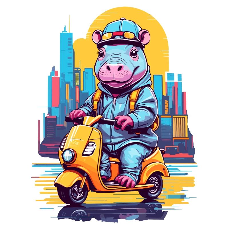Nilpferd auf Roller