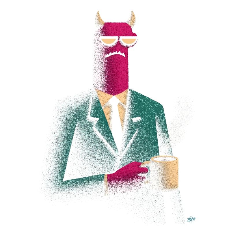 Dämon im Anzug mit Kaffee
