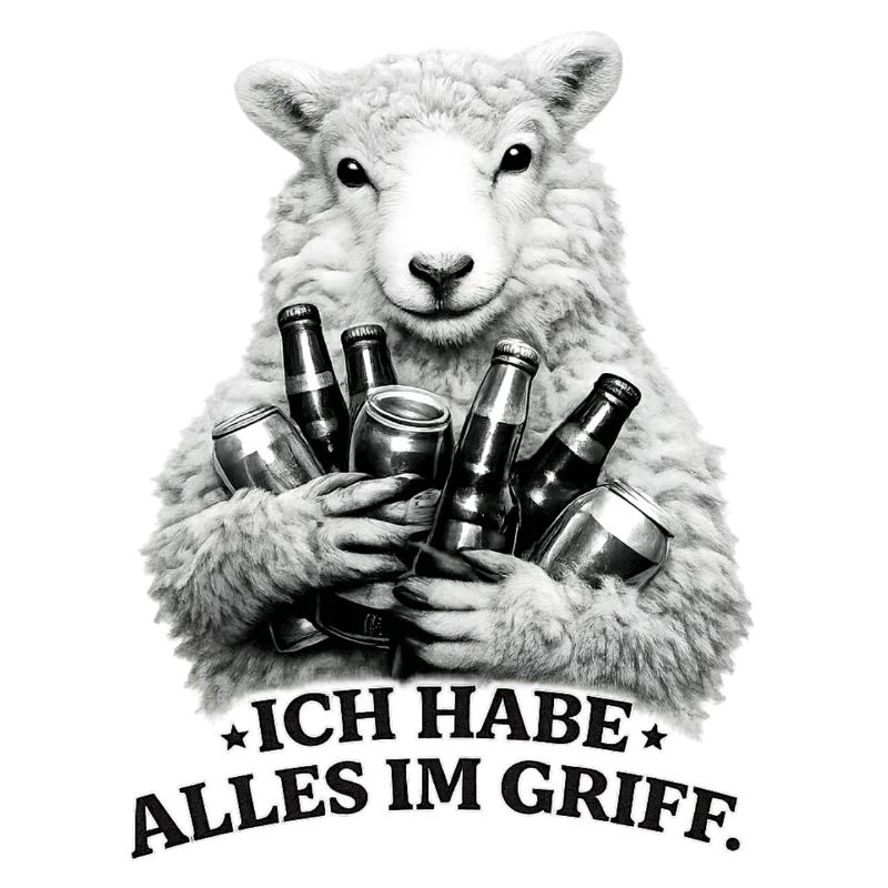 Schaf mit Bierdosen Spruch