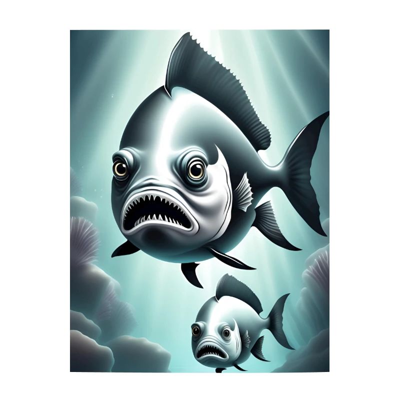Conception de poisson effrayant en noir et blanc