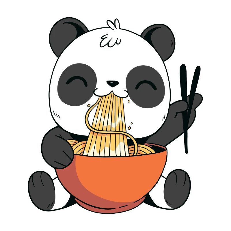 Panda mignon mangeant des ramen