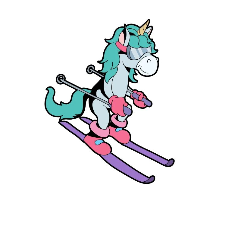 Comic Einhorn fährt Ski