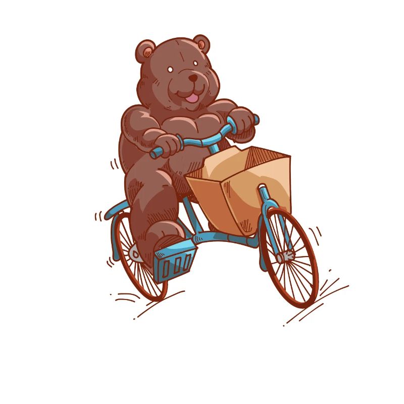 Comic Teddy monte en vélo cargo