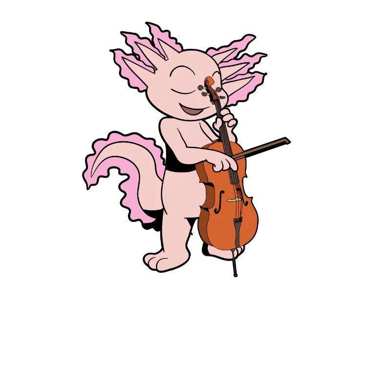 Comic Axolotl joue du violoncelle
