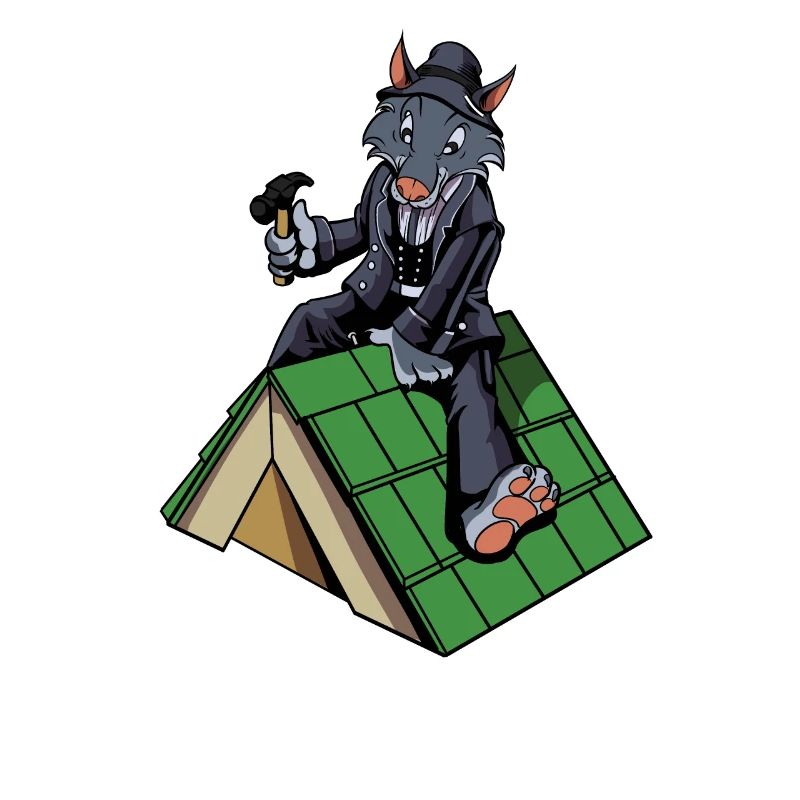 Comic Wolf als Dachdecker