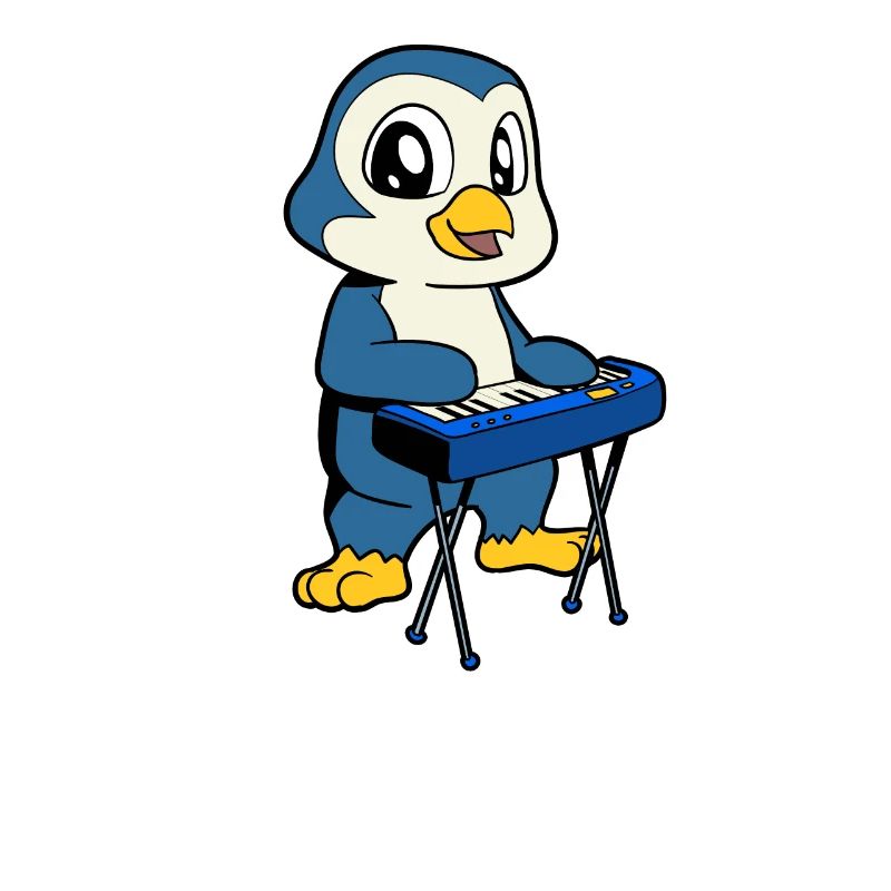 Comic Pinguin spielt Keyboard