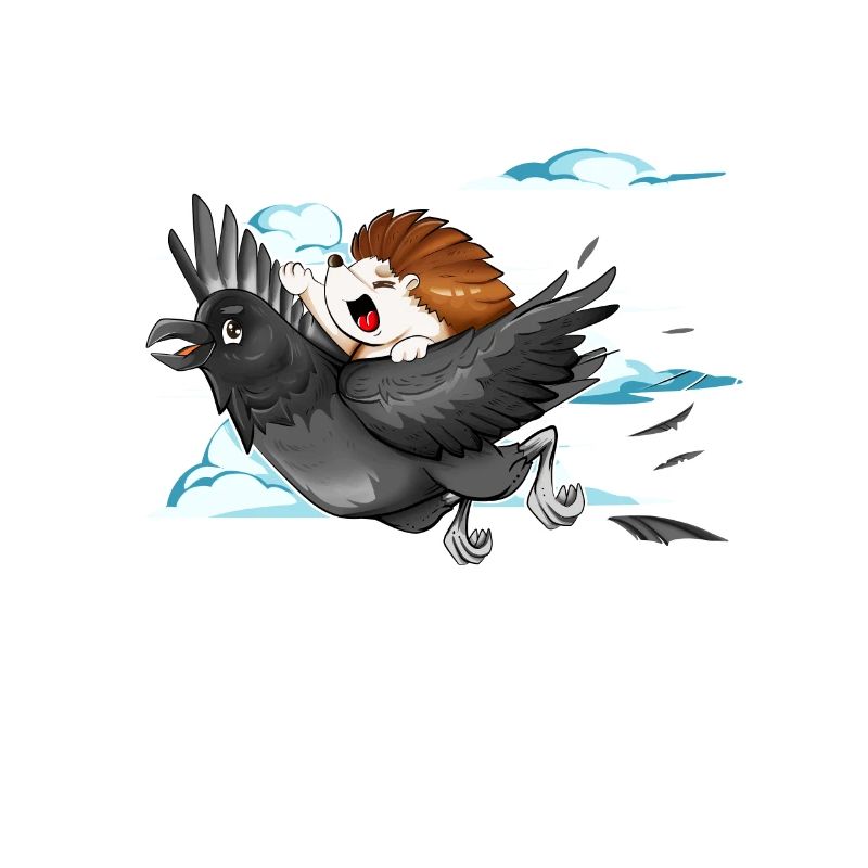 Hedgehog flies on raven