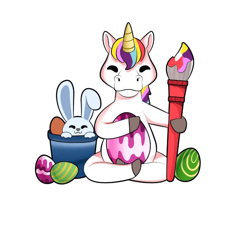 Cute unicorn paints Easter eggs