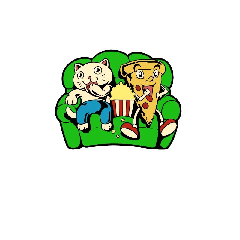 Cat and pizza eat popcorn