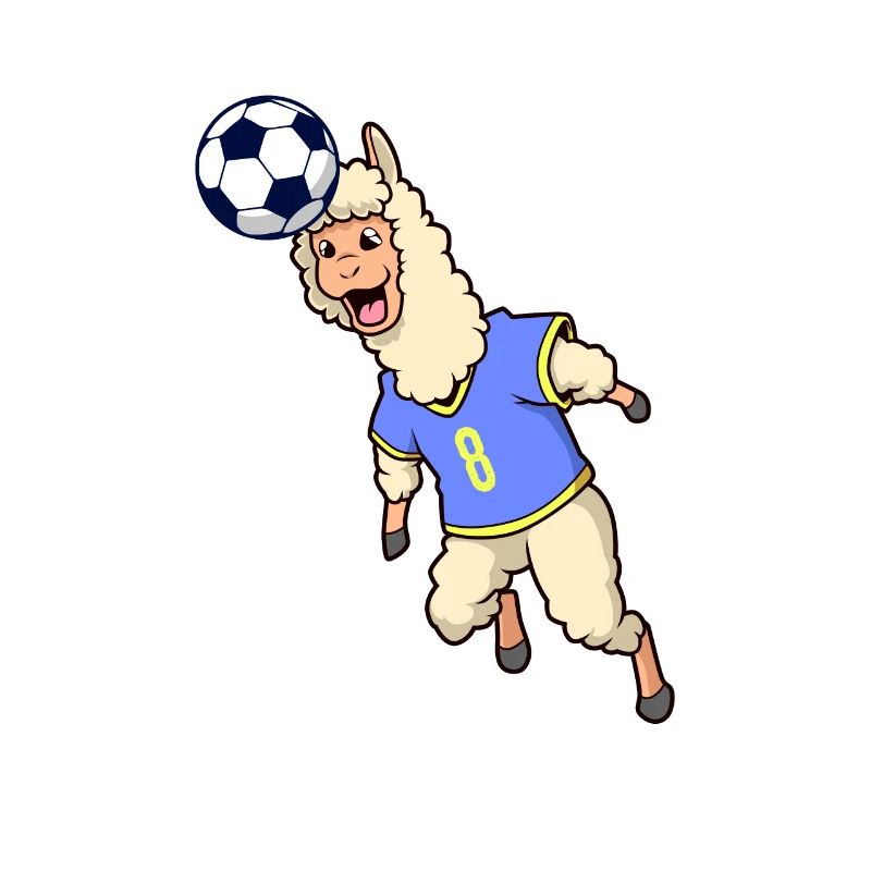 Comic llama playing football