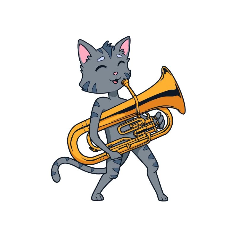 Chat de dessin animé jouant de l’euphonium