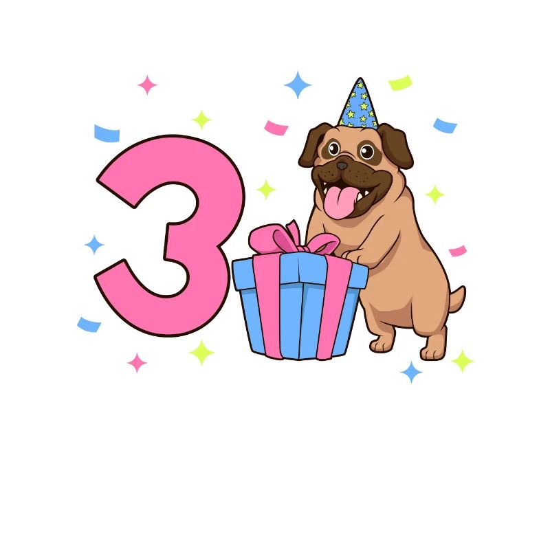Mit Mops - Mädchen Geburtstag 3 Jahre