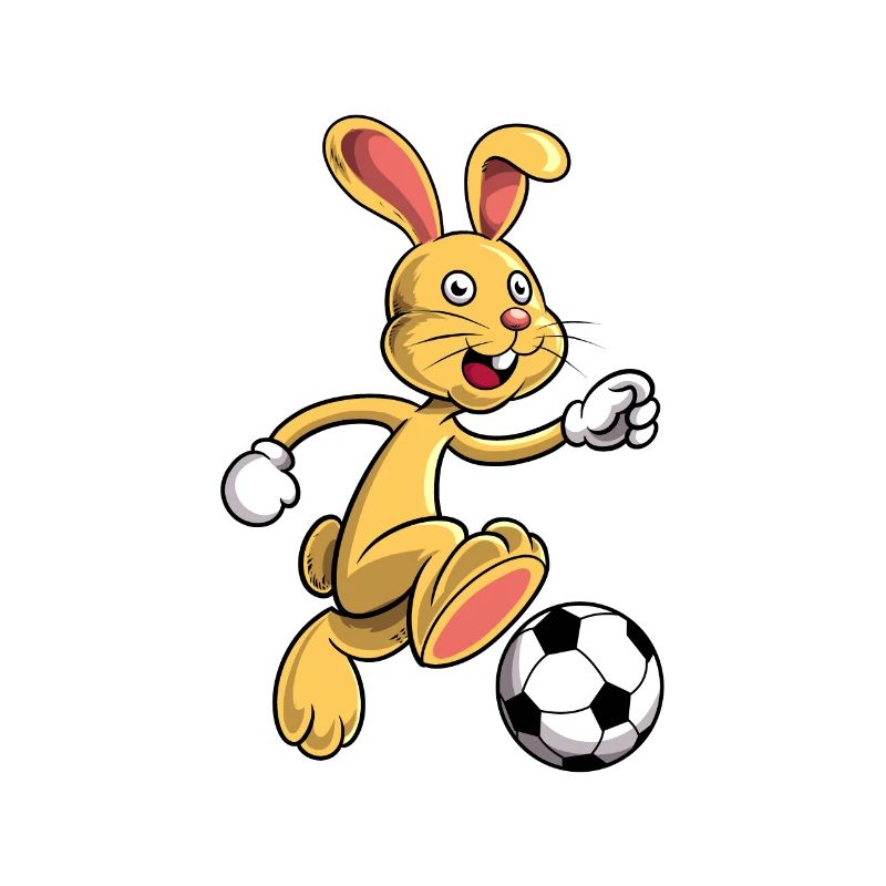 Comic rabbit plays football