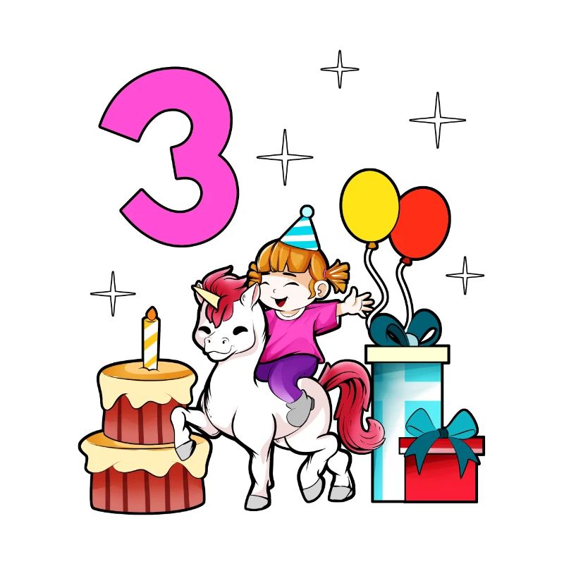 Mit Einhorn - Mädchen Geburtstag 3 Jahre