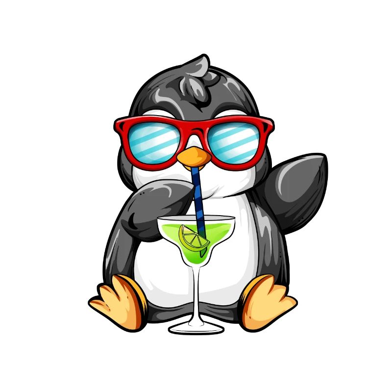 Comic penguin enjoying a cocktail