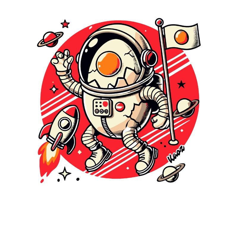 Oeuf d’astronaute avec fusée dans l’espace avec planète