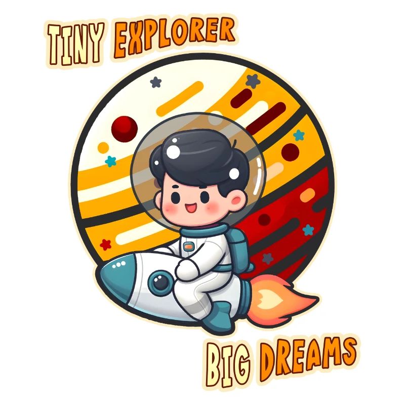 Tiny Cute Explorer, Astronaut Kid on a Rocket Tees