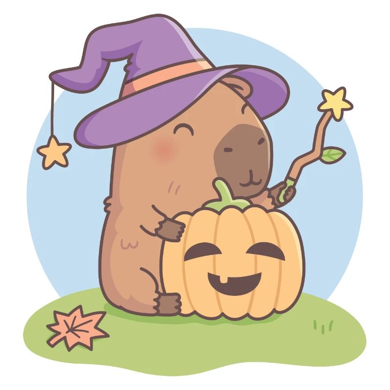 Cute Capybara Wizard With Jack O Lantern