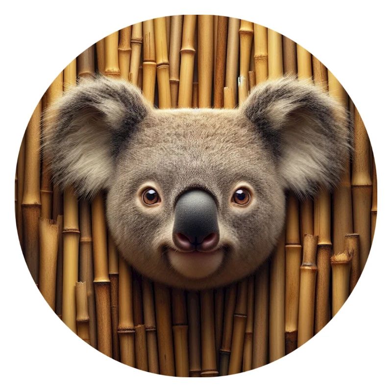 Tête de koala devant un mur de bambou