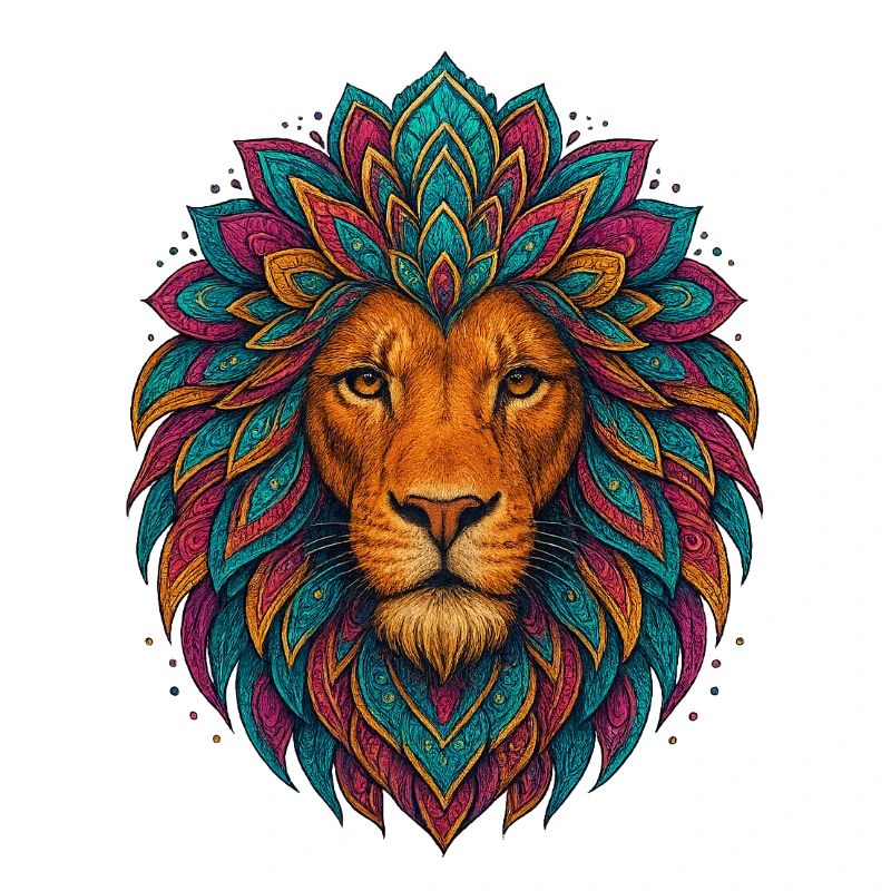 Mandala-Löwe – bunter Kopf