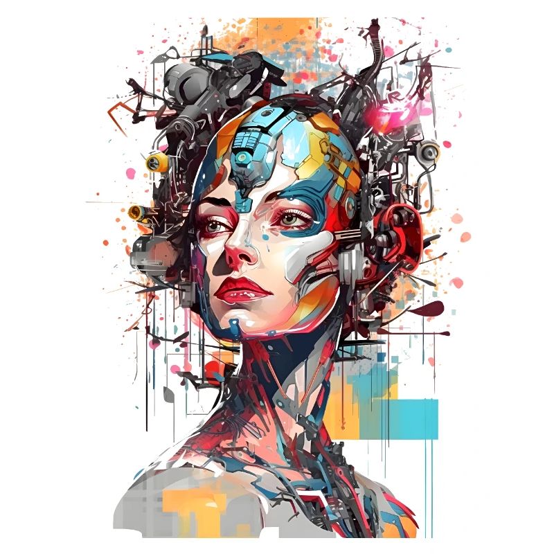 Portrait eines weiblichen AI Androiden/Cyborg