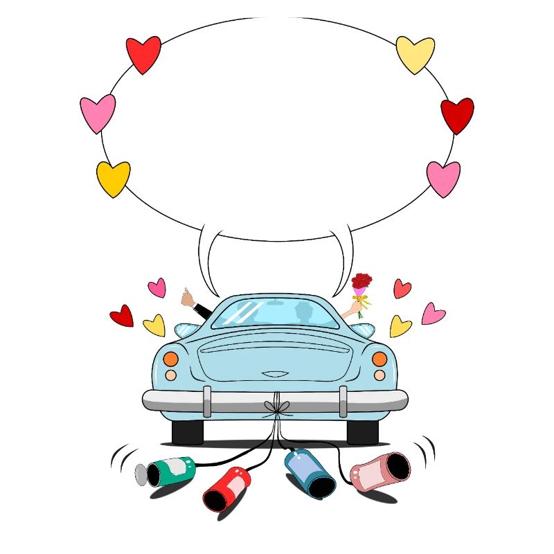 Wedding car with speech bubble in turquoise