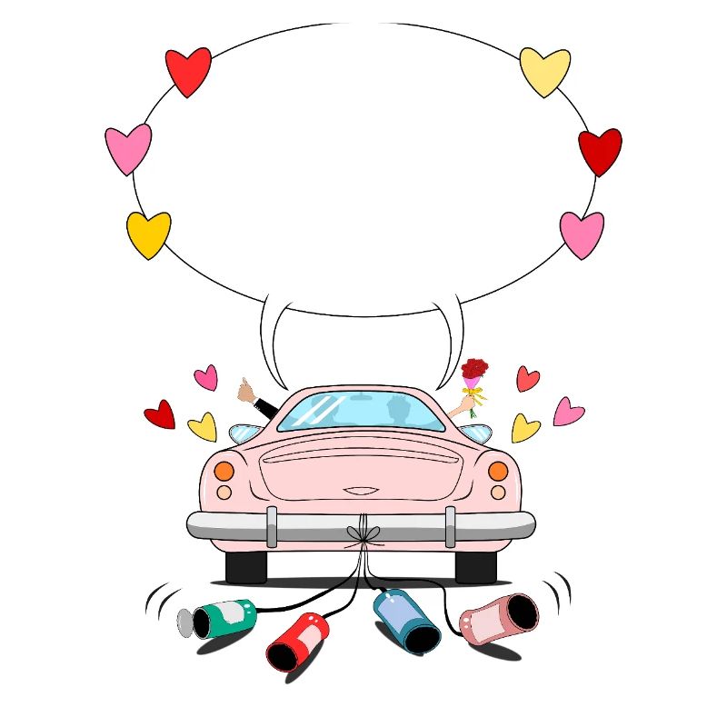 Wedding car with speech bubble in pink