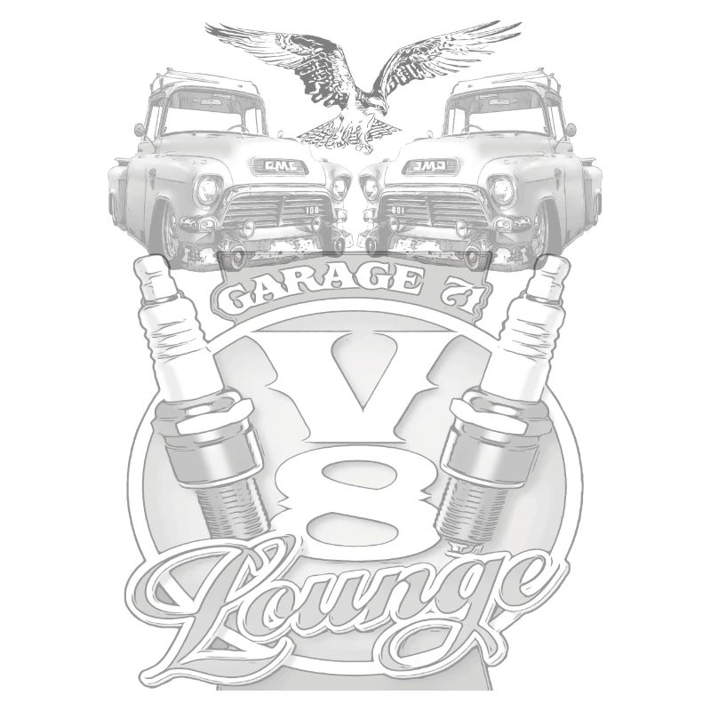 GMC garage with V8 engine lounge