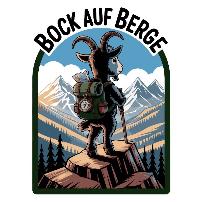 Bock auf Berge Bergsteigen mit lustiger Ziege
