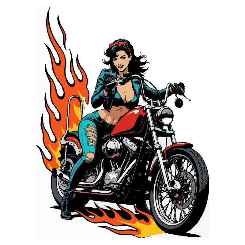 Weibliche Biker mit Flammen