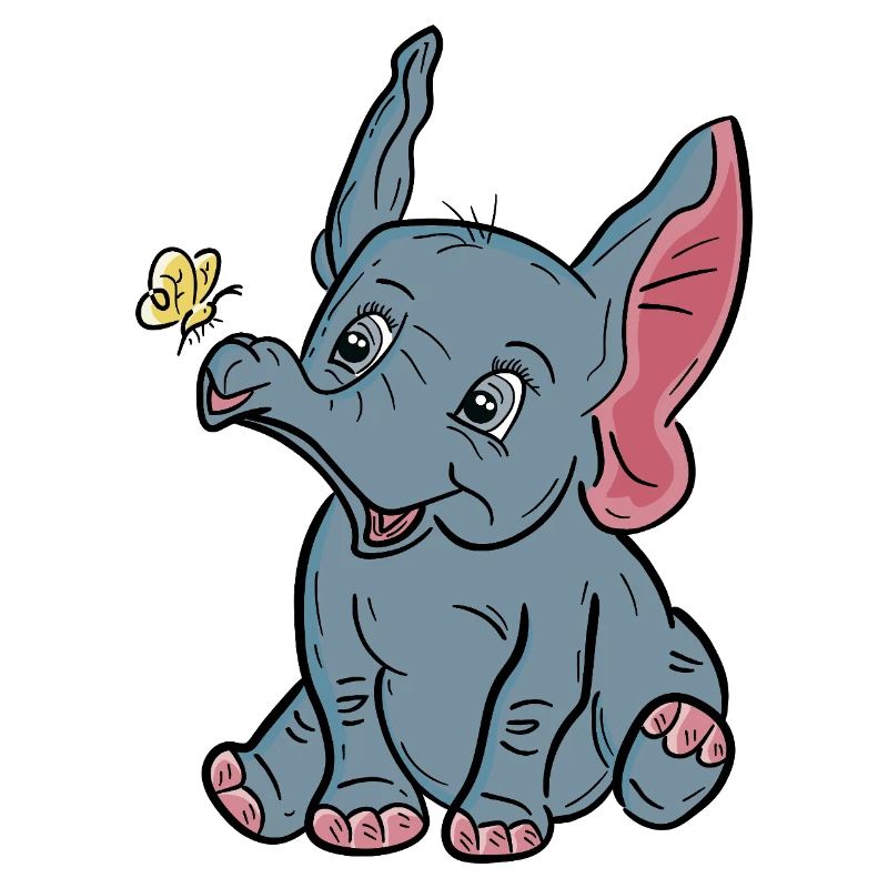 Bébé éléphant et papillon heureux
