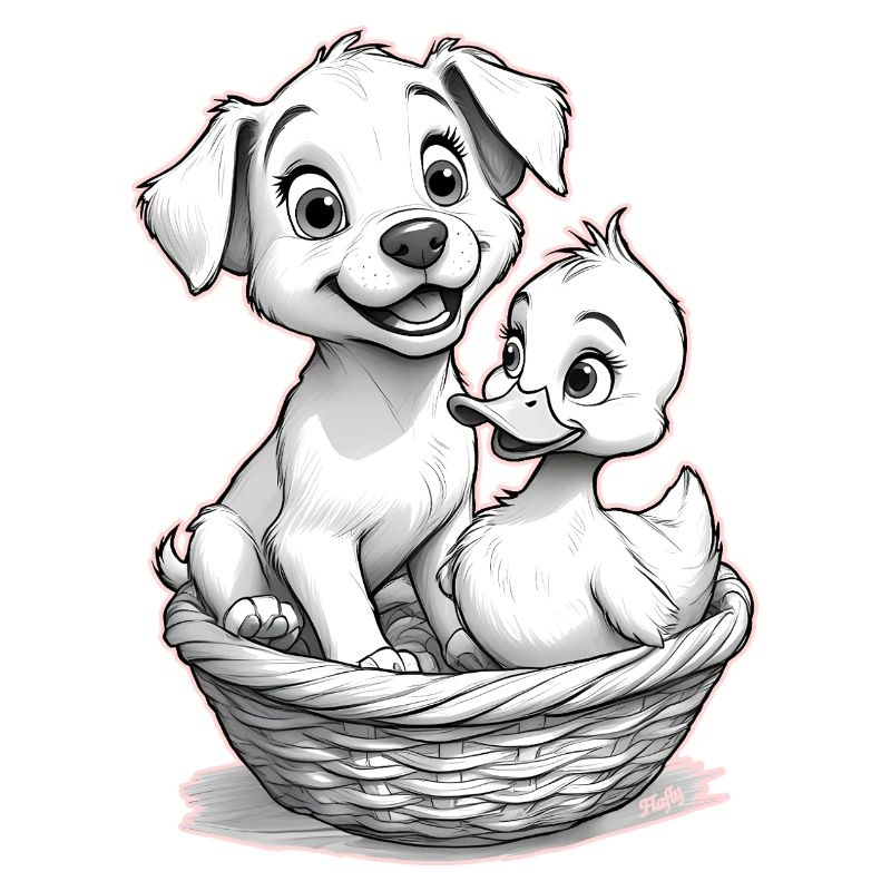 Le chien mignon et le canard dans le panier – 🐶🦆