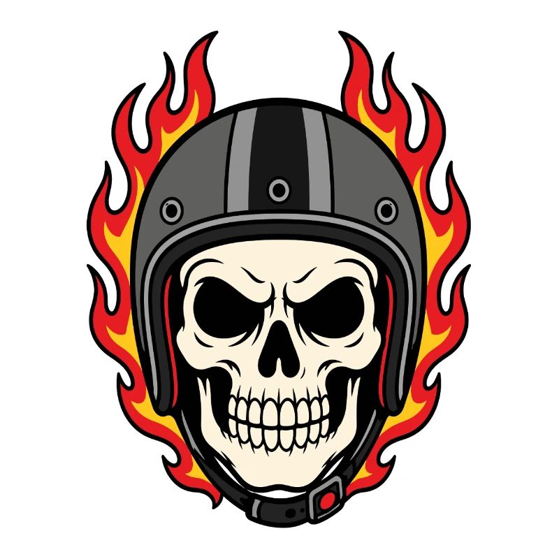 Flaming Skull with Motorcycle Helmet