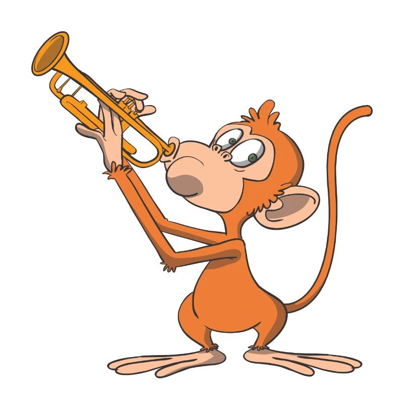 Le singe joue de la trompette