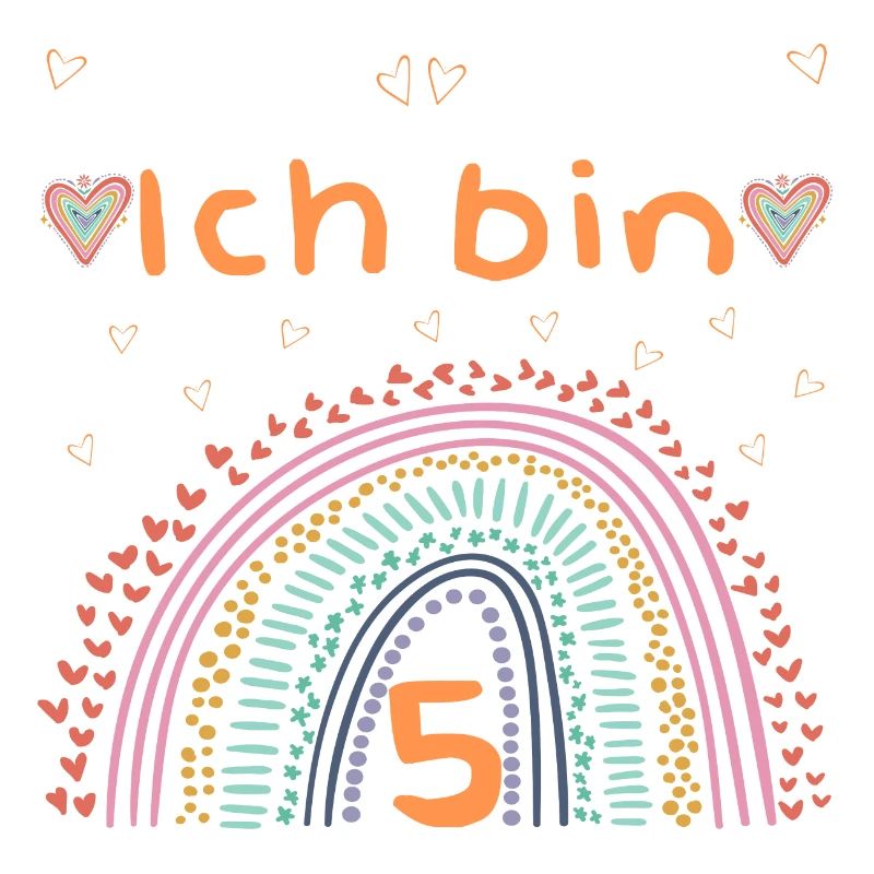 Kindergeburtstag Ich bin 5, Regenbogen Herz