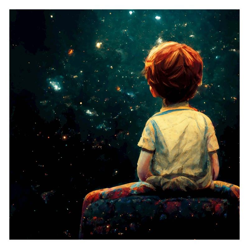 Kleiner Junge, Der Am Rande Des Universums Sitzt