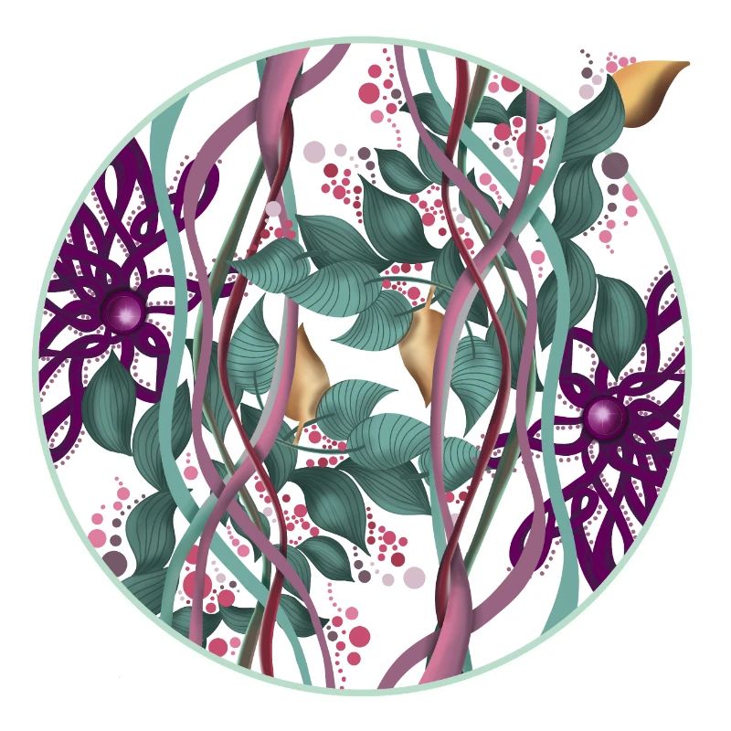 Pattern circle with leaves and dots