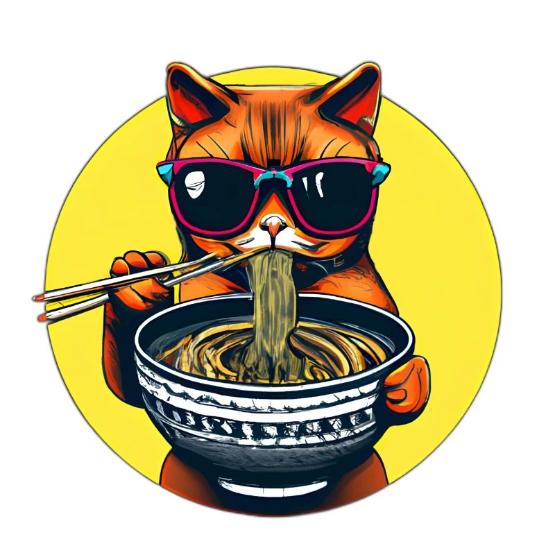 Le chat cool aime la conception de nouilles ramen